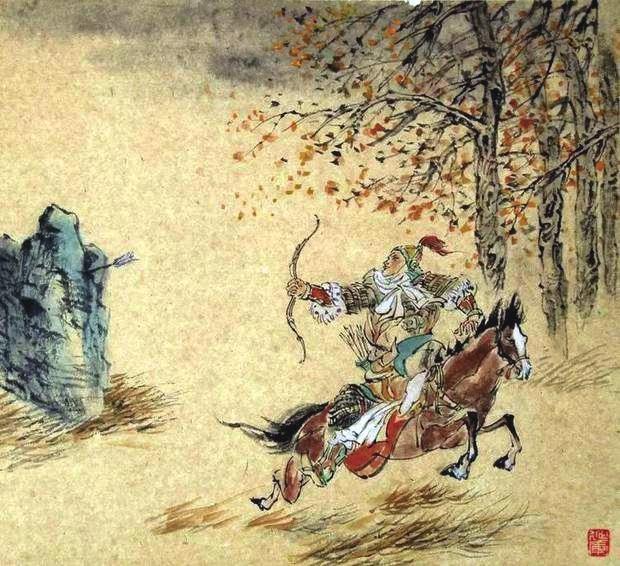 “林暗草驚風，將軍夜引弓。”畫作